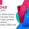 Moto G45 5G Price In India: Moto G45 5G smartphone in three colors: pink, green, and blue, with key specifications listed.