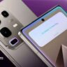 A close-up render of the Infinix Note 50s 5G Specifications, showing its silver back with a prominent camera module featuring multiple lenses and a rectangular flash, alongside the front display with a punch-hole camera and a voice assistant prompt that says "Go ahead, I'm listening...". The background is a soft purple blur.